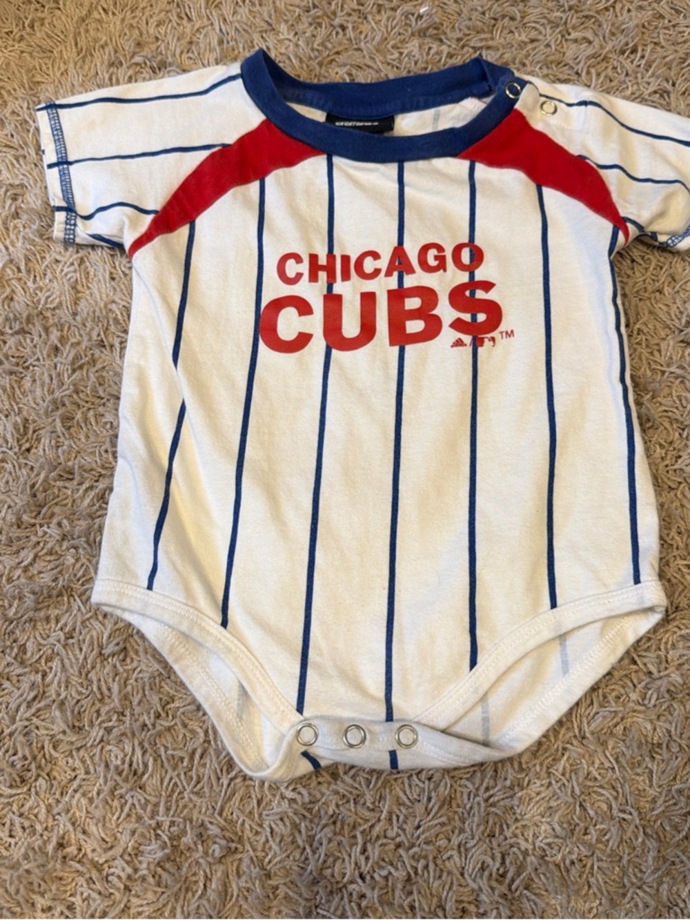 adidas Chicago Cubs White Blue and Red Pinstripe Baby Bodysuit